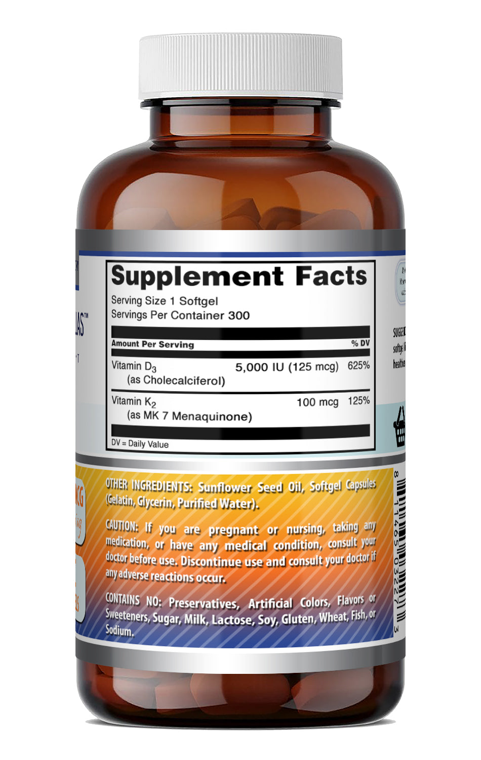 Amazing Formulas Vitamin D3 (as Cholecalciferol) 5000 IU + Vitamin K2 100 Mcg | 300 Softgels