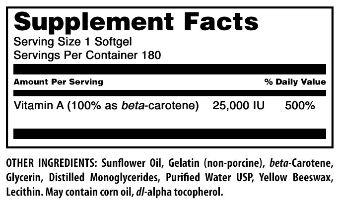 Amazing Formulas Beta-Carotene | 25,000 IU | 180 Softgels