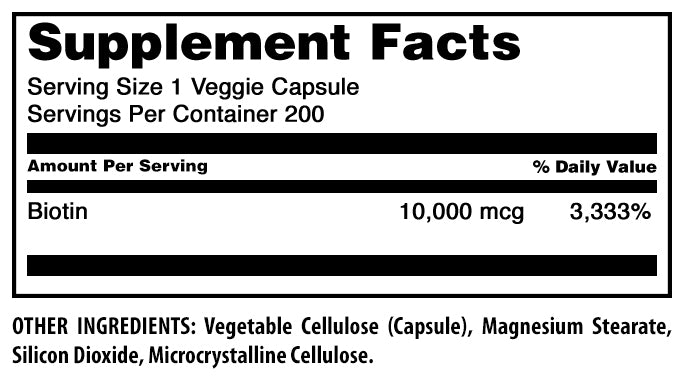 Amazing Formulas Biotin | 10000 Mcg | 200 Veggie Capsules