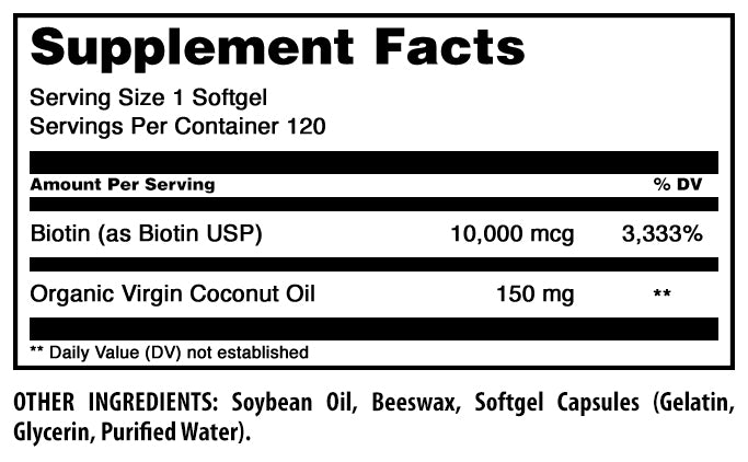 Amazing Formulas Biotin Made with Coconut Oil | 10,000 Mcg | 120 Softgels