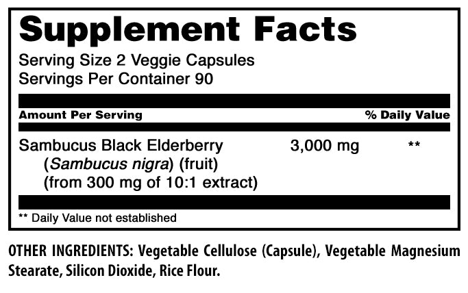 Amazing Formulas Black Elderberry | 3000 Mg Per Serving | 180 Veggie Capsules
