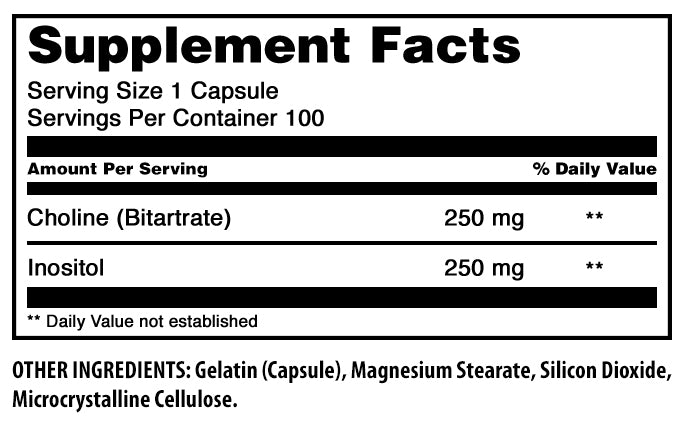 Amazing Formulas Choline Inositol | 500 Mg | 100 Capsules