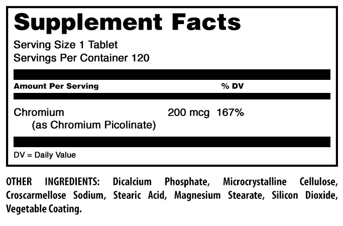 Amazing Formulas Chromium Picolinate | 200 Mcg | 120 Tablets