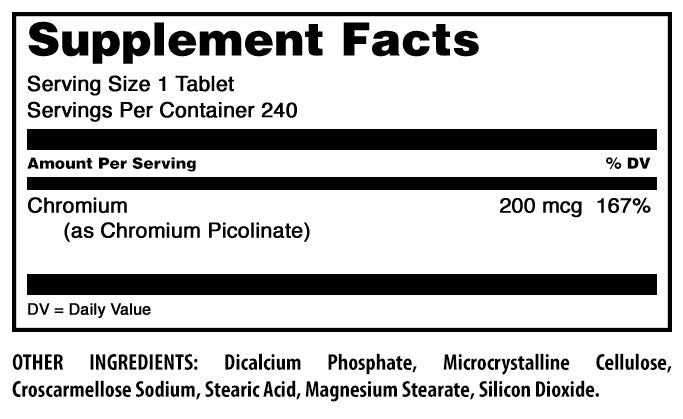 Amazing Formulas Chromium Picolinate | 200 Mcg | 240 Tablets