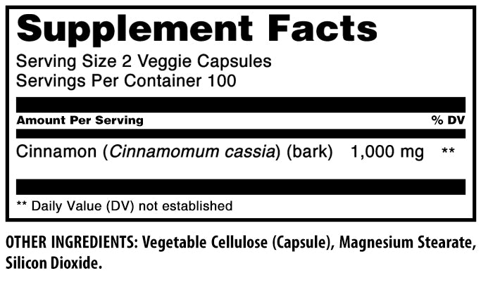 Amazing Formulas Cinnamon Bark | 1000 Mg per Serving | 200 Veggie Capsules