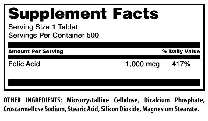 Amazing Formulas Folic Acid | 1000 Mcg | 500 Tablets