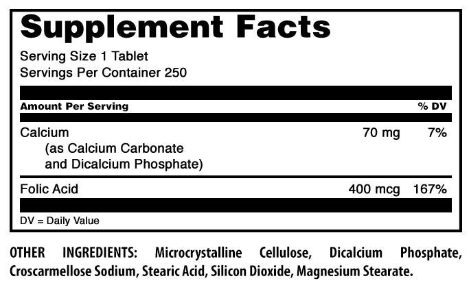 Amazing Formulas Folic Acid | 400 Mcg | 250 Tablets