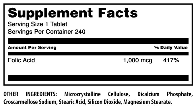 Amazing Formulas Folic Acid | 1000 Mcg | 240 Tablets