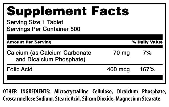 Amazing Formulas Folic Acid | 400 Mcg | 500 Tablets