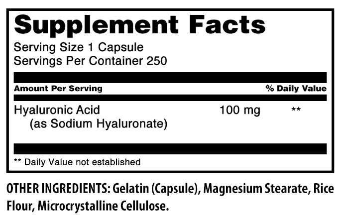 Amazing Formulas Hyaluronic Acid | 100 Mg | 250 Capsules