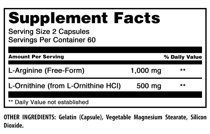 Amazing Formulas L-Arginine L-Ornithine | 1500 Mg Per Serving | 120 Capsules