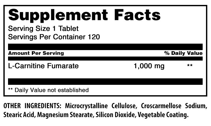 Amazing Formulas L-Carnitine | 1000 Mg | 120 Tablets