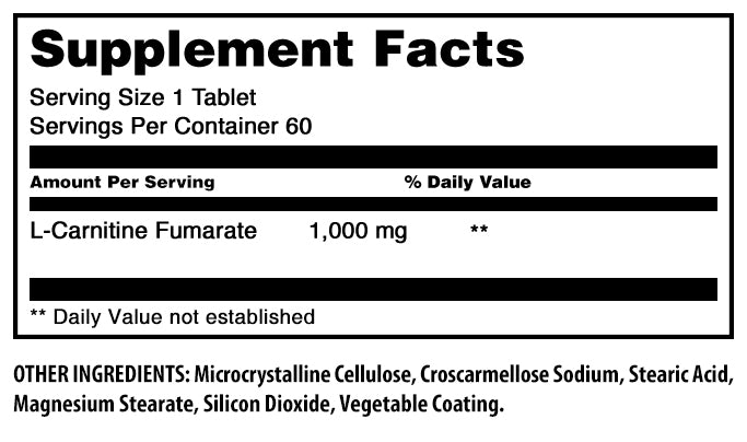 Amazing Formulas L-Carnitine | 1000 Mg | 60 Tablets