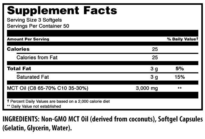 Amazing Formulas MCT Oil | 3000 Mg Per Serving | 150 Softgels