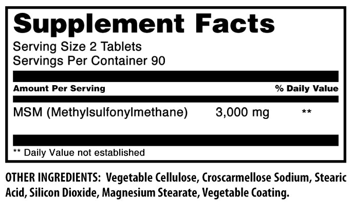 Amazing Formulas MSM | 3000 Mg Per Serving | 180 Tablets