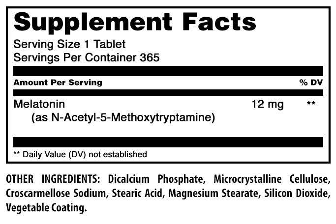 Amazing Formulas Melatonin | 12 Mg | 365 Tablets