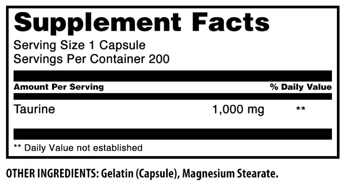 Amazing Formulas Taurine | 1000 Mg | 200 Capsules