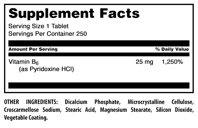 Amazing Formulas Vitamin B6 | 25 Mg | 250 Tablets