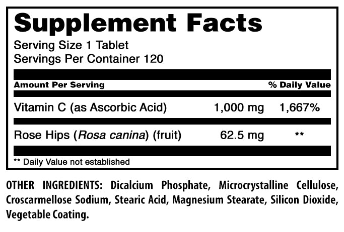 Amazing Formulas Vitamin C with Rose Hips | 1000 Mg | 120 Tablets