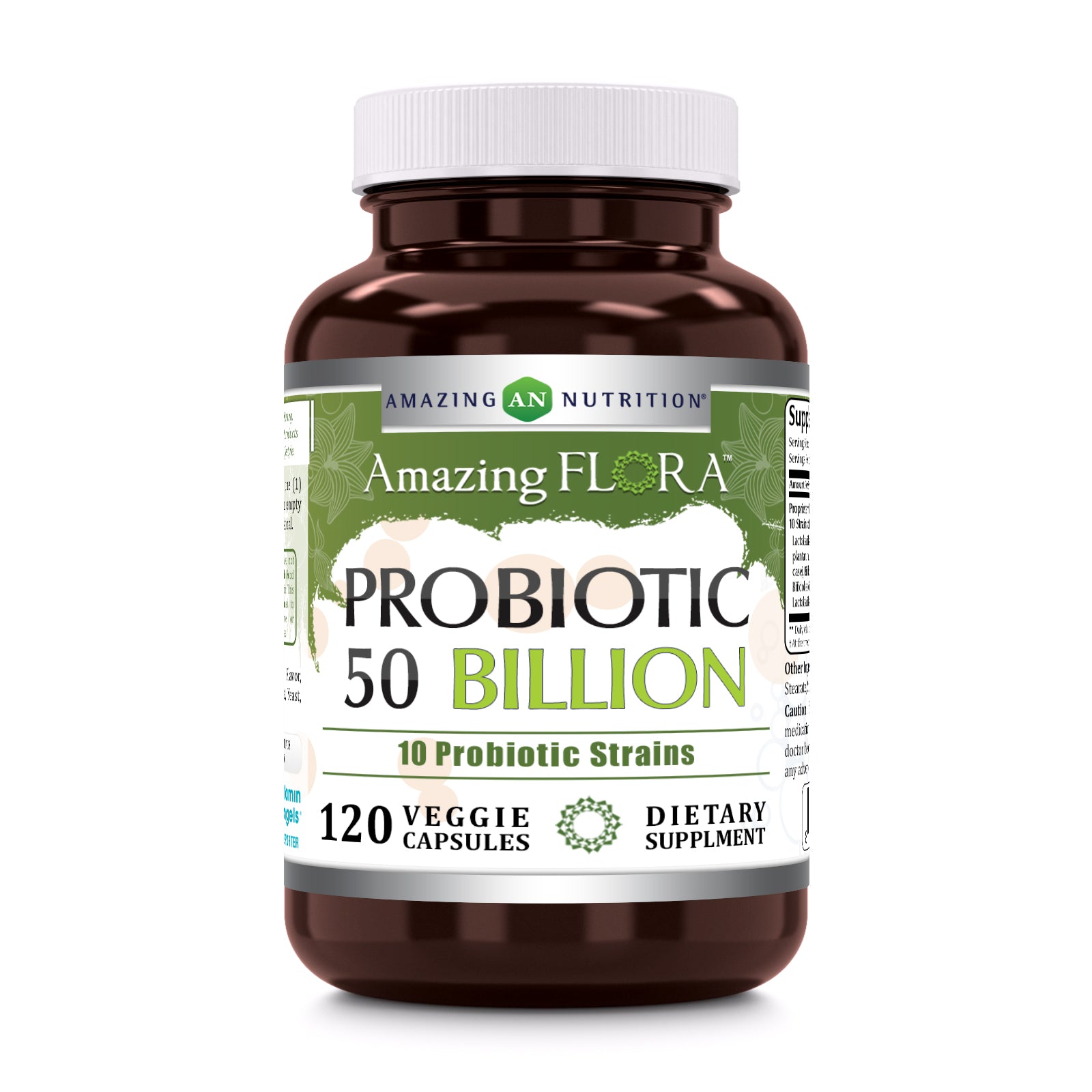 Amazing Flora Probiotic | 50 Billion | 10 Strains | 120 Veggie Capsules