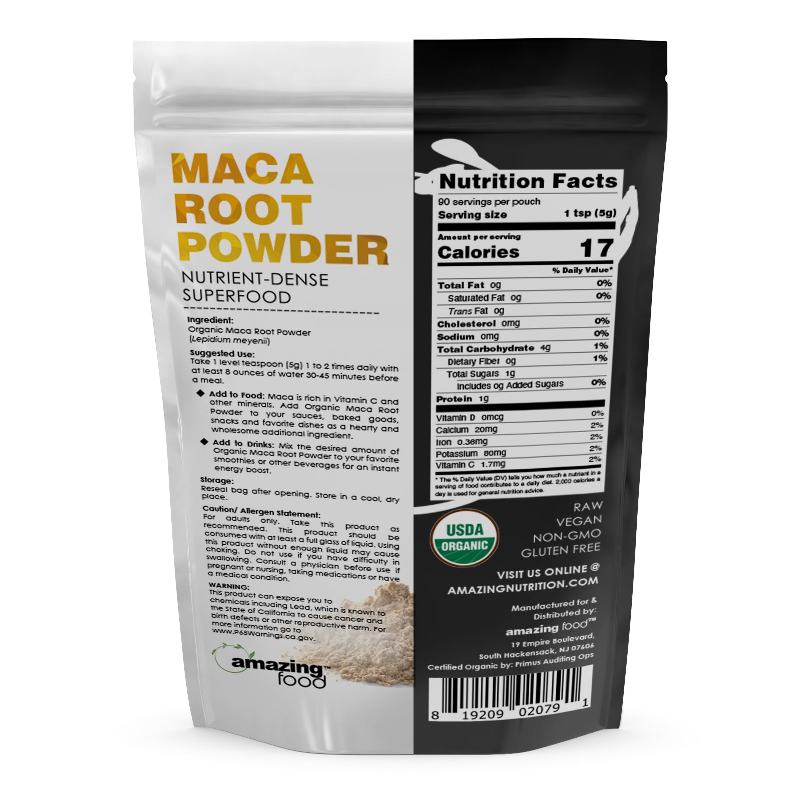Amazing Food Maca Root Powder | 16 Oz | 5 Grams per Serving | 90 Servings | USDA Organic