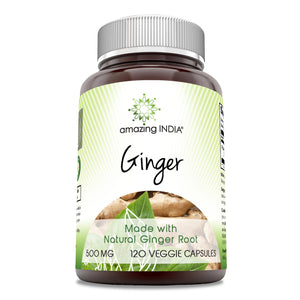Amazing India Ginger | 500 Mg | 120 Veggie Capsules