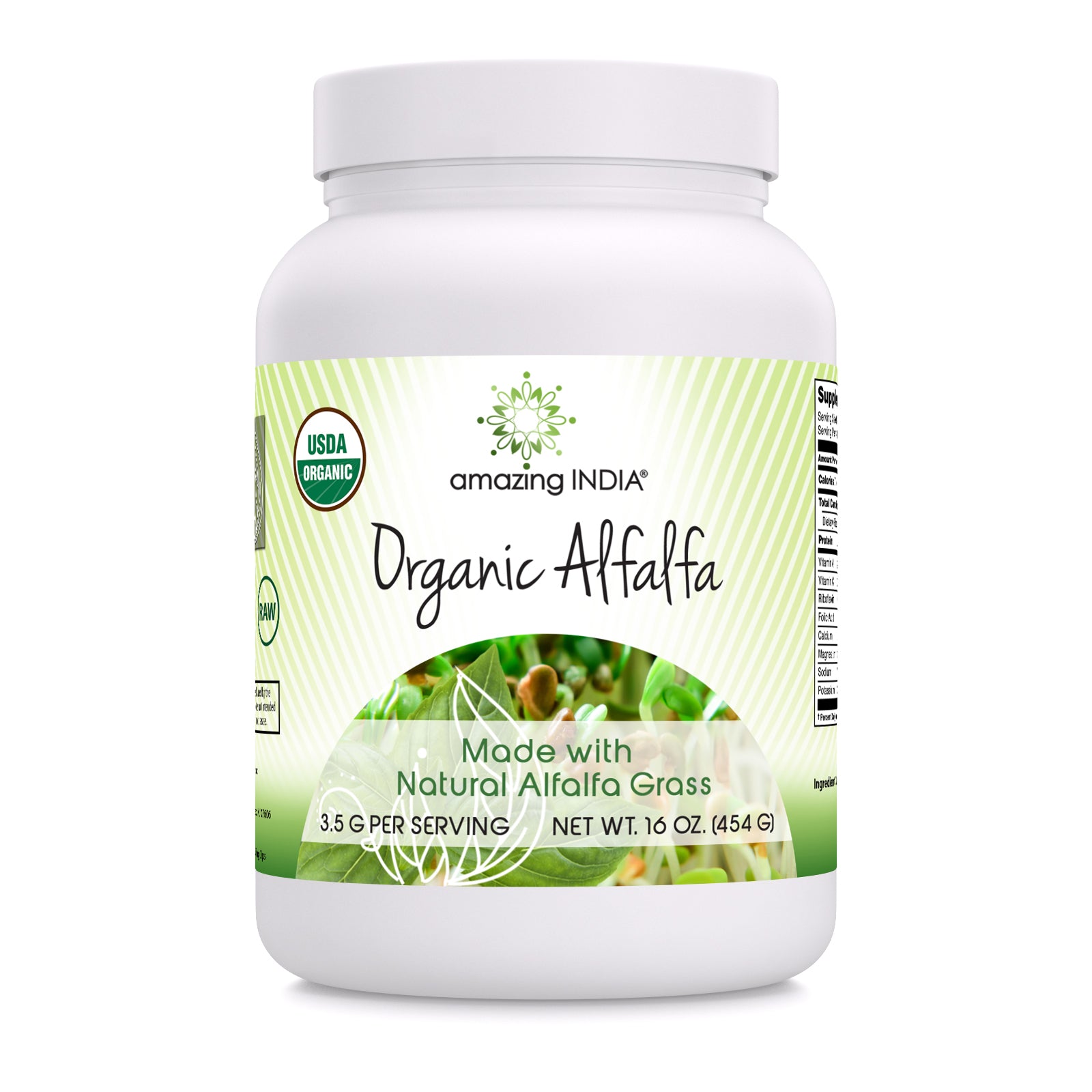 Amazing India Alfalfa | USDA Organic | 16 Oz Powder | 3.5 Grams Per Serving