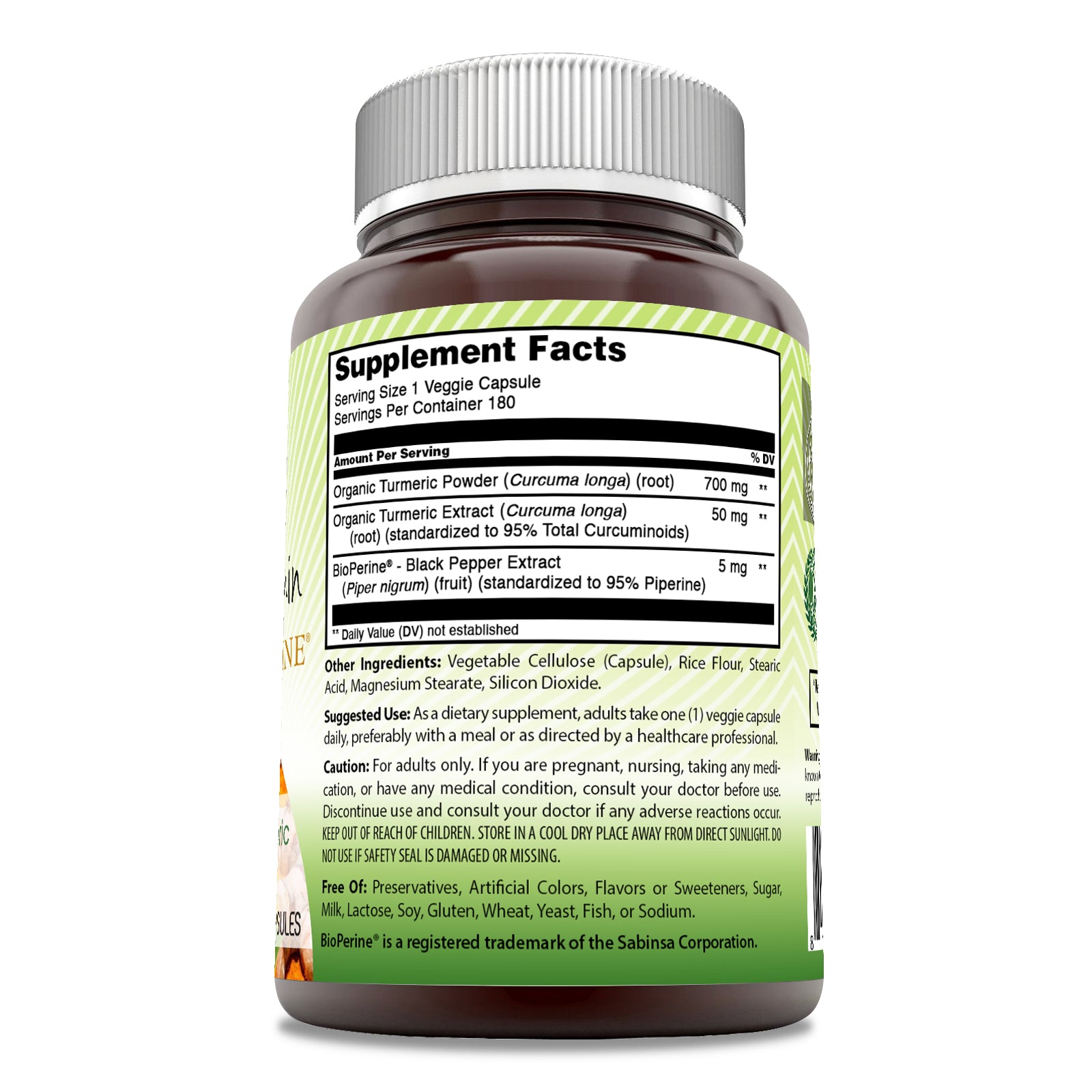 Amazing India Turmeric Curcumin with BioPerine 750 Mg per Serving | 180 Veggie Capsules