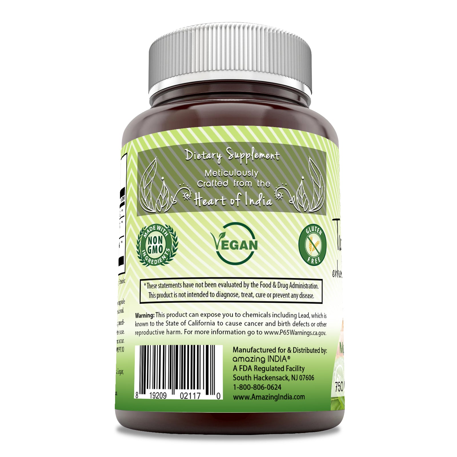Amazing India Turmeric Curcumin with BioPerine 750 Mg per Serving | 180 Veggie Capsules
