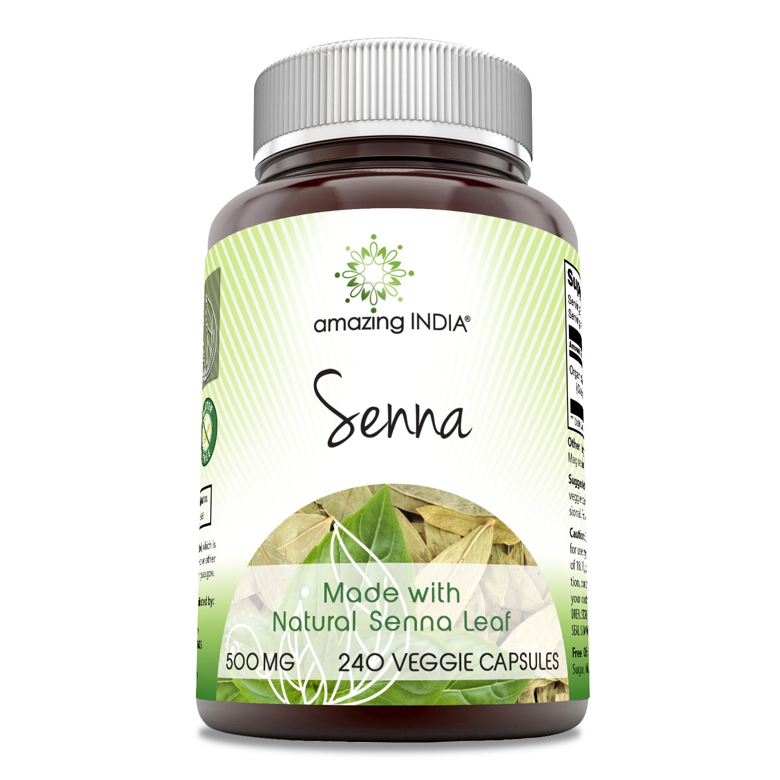 Amazing India Natural Senna (Cassia angustifolia) 500 Mg | 240 Veggie Capsules