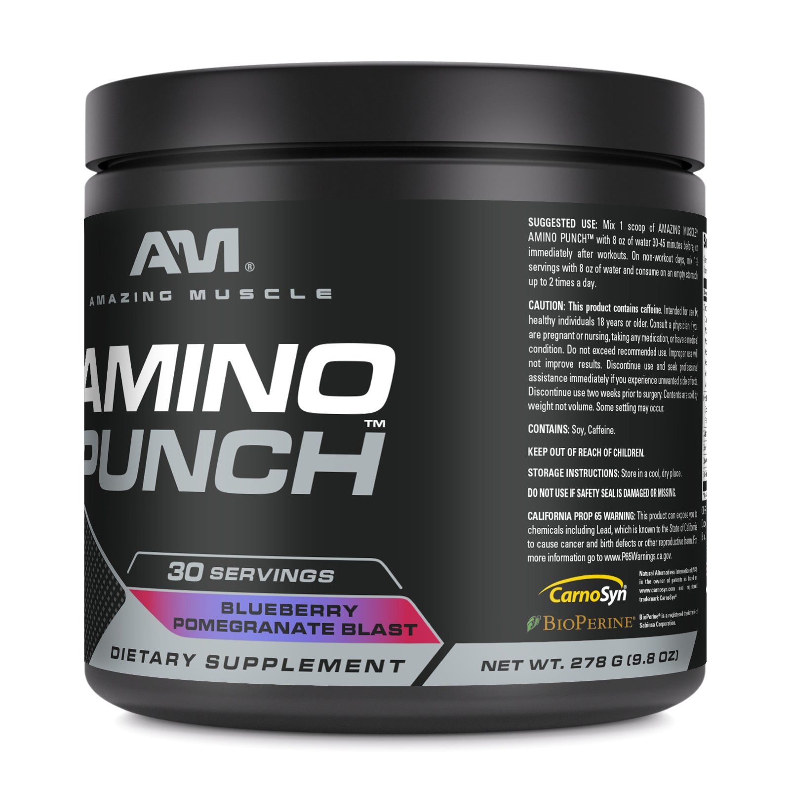Amazing Muscle Amino Punch | Blueberry Pomegranate Blast | 30 Servings | 9.8 Oz | 9.25 Grams per Serving