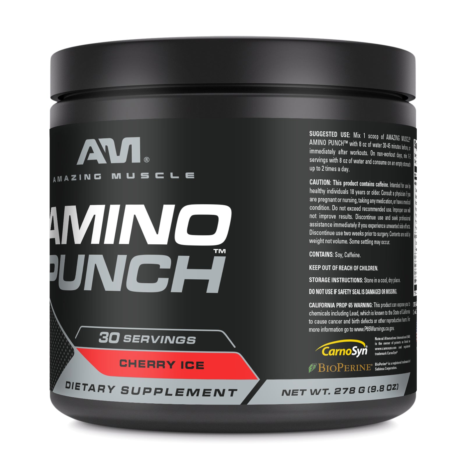 Amazing Muscle Amino Punch | Cherry Ice Flavor | 30 Servings | 9.8 Oz | 9.25 Grams per Serving