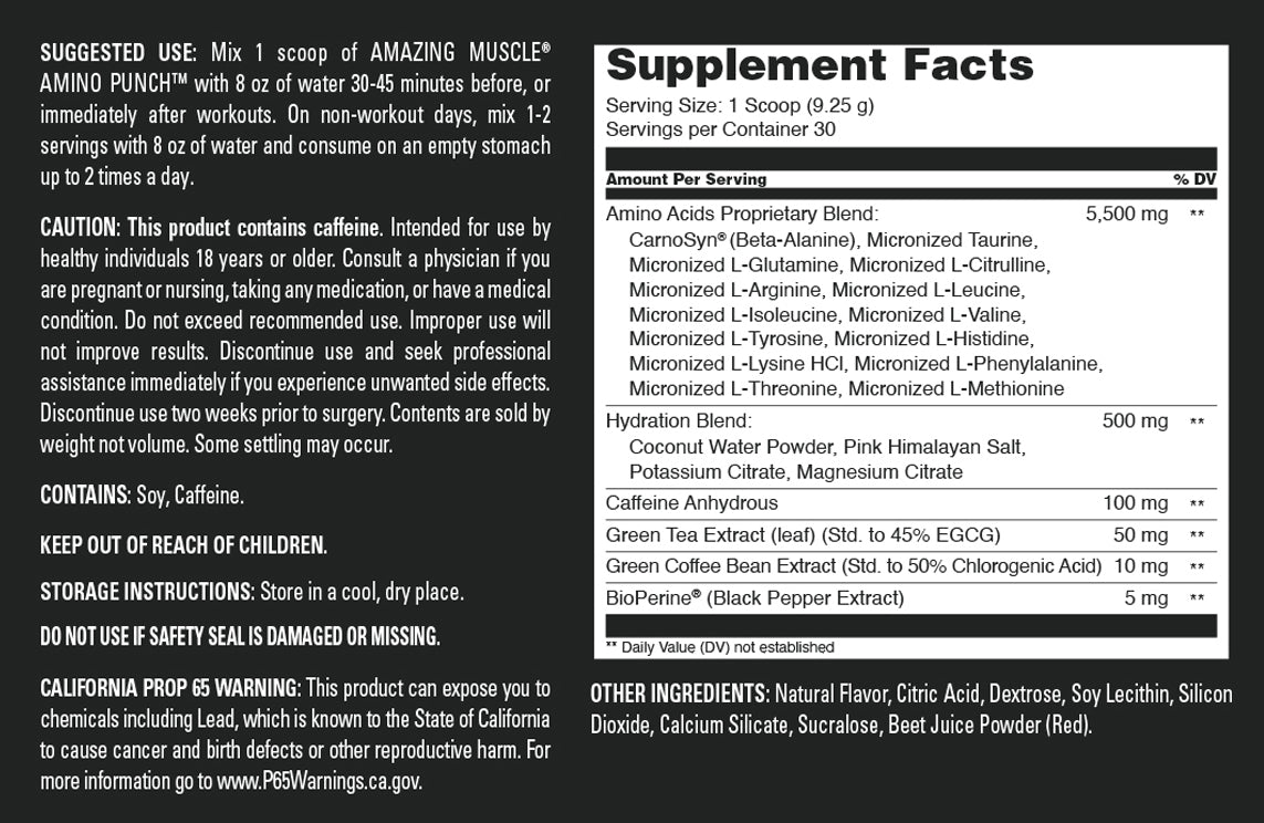 Amazing Muscle Amino Punch | Cherry Ice Flavor | 30 Servings | 9.8 Oz | 9.25 Grams per Serving