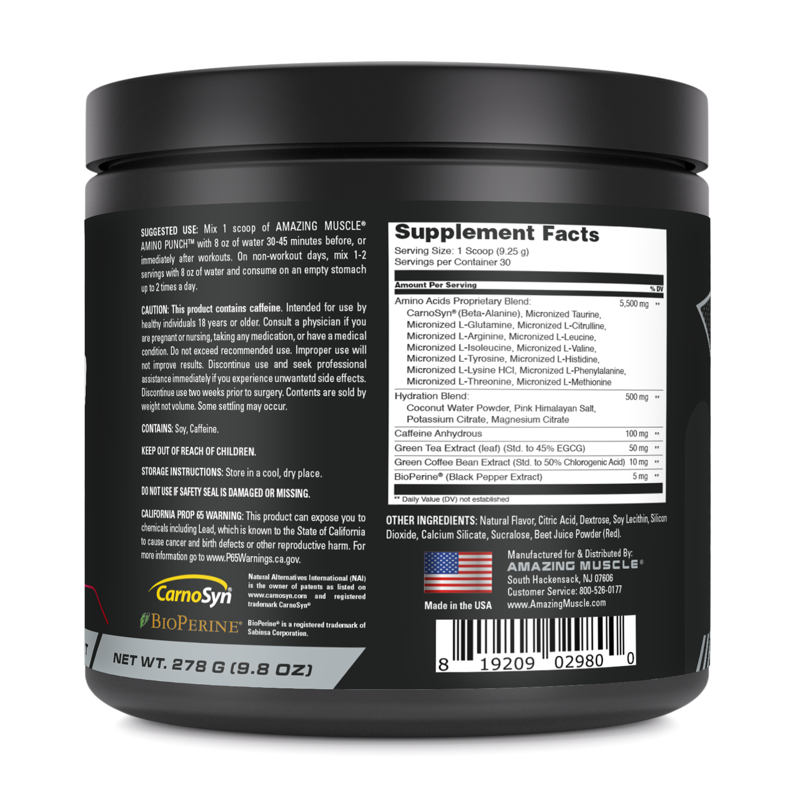 Amazing Muscle Amino Punch | Fruit Punch | 30 Servings | 9.8 Oz | 9.25 Grams per Serving