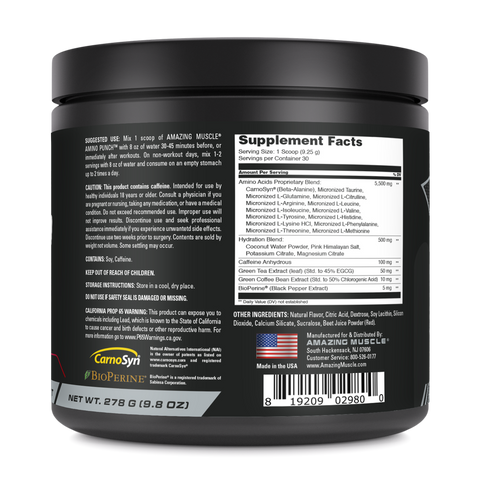 Image of Amazing Muscle Amino Punch | Fruit Punch | 30 Servings | 9.8 Oz | 9.25 Grams per Serving