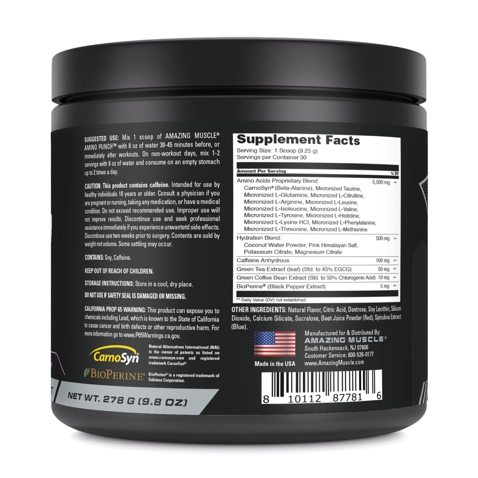 Amazing Muscle Amino Punch Powder 9.25 Grams  | 278 G (9.8 Oz) 30 Servings | Grape Candy Flavor | Post-Workout Supplement