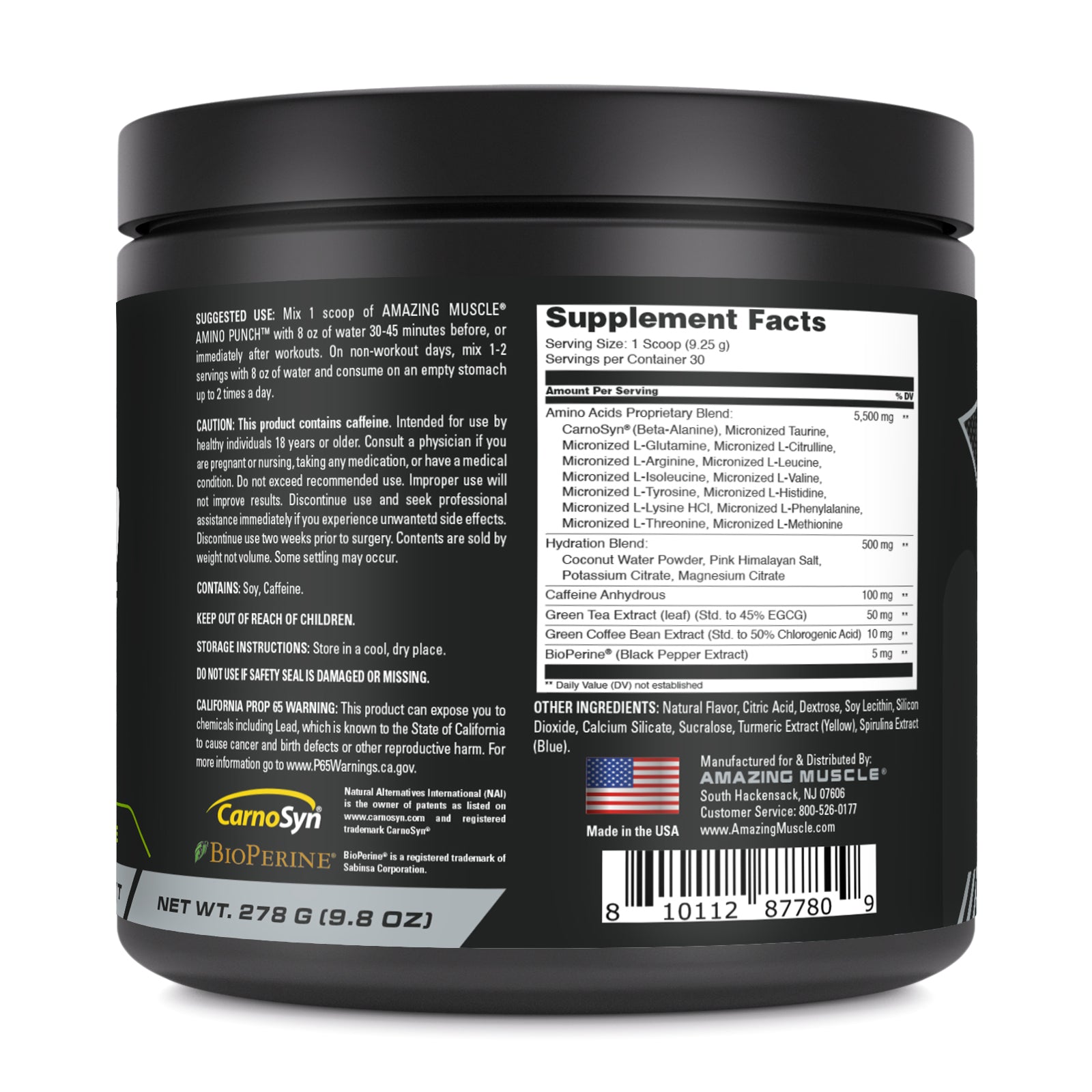 Amazing Muscle Amino Punch Powder 9.25 Grams  | 278 G (9.8 Oz) 30 Servings | Green Apple  Flavor | Post-Workout Supplement