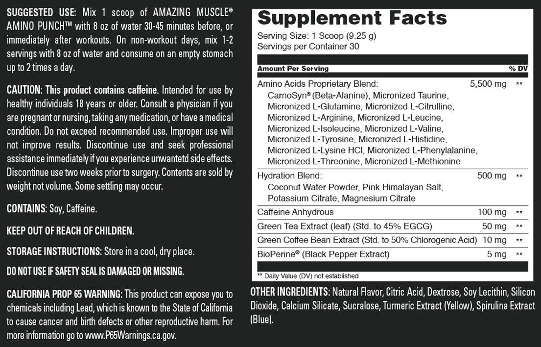 Amazing Muscle Amino Punch Powder 9.25 Grams  | 278 G (9.8 Oz) 30 Servings | Green Apple  Flavor | Post-Workout Supplement