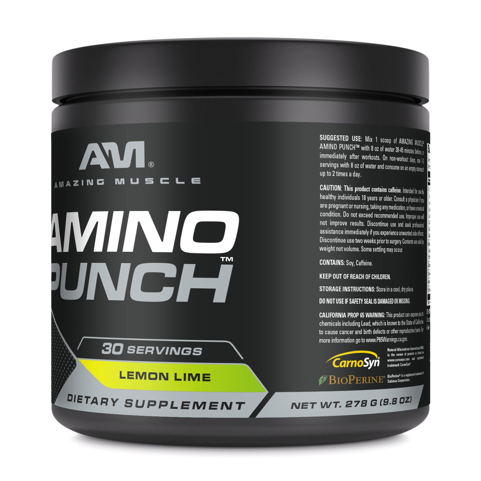 Amazing Muscle Amino Punch | Lemon Lime | 30 Servings | 9.8 Oz | 9.25 Grams per Serving