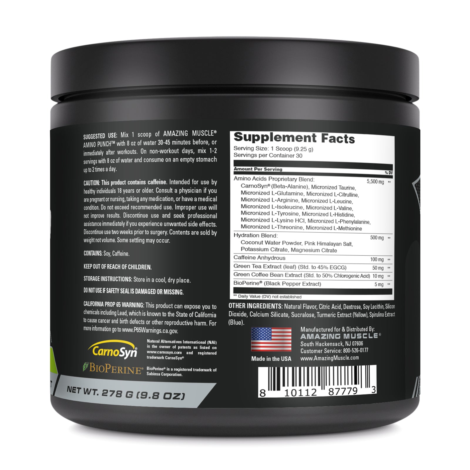 Amazing Muscle Amino Punch | Lemon Lime | 30 Servings | 9.8 Oz | 9.25 Grams per Serving