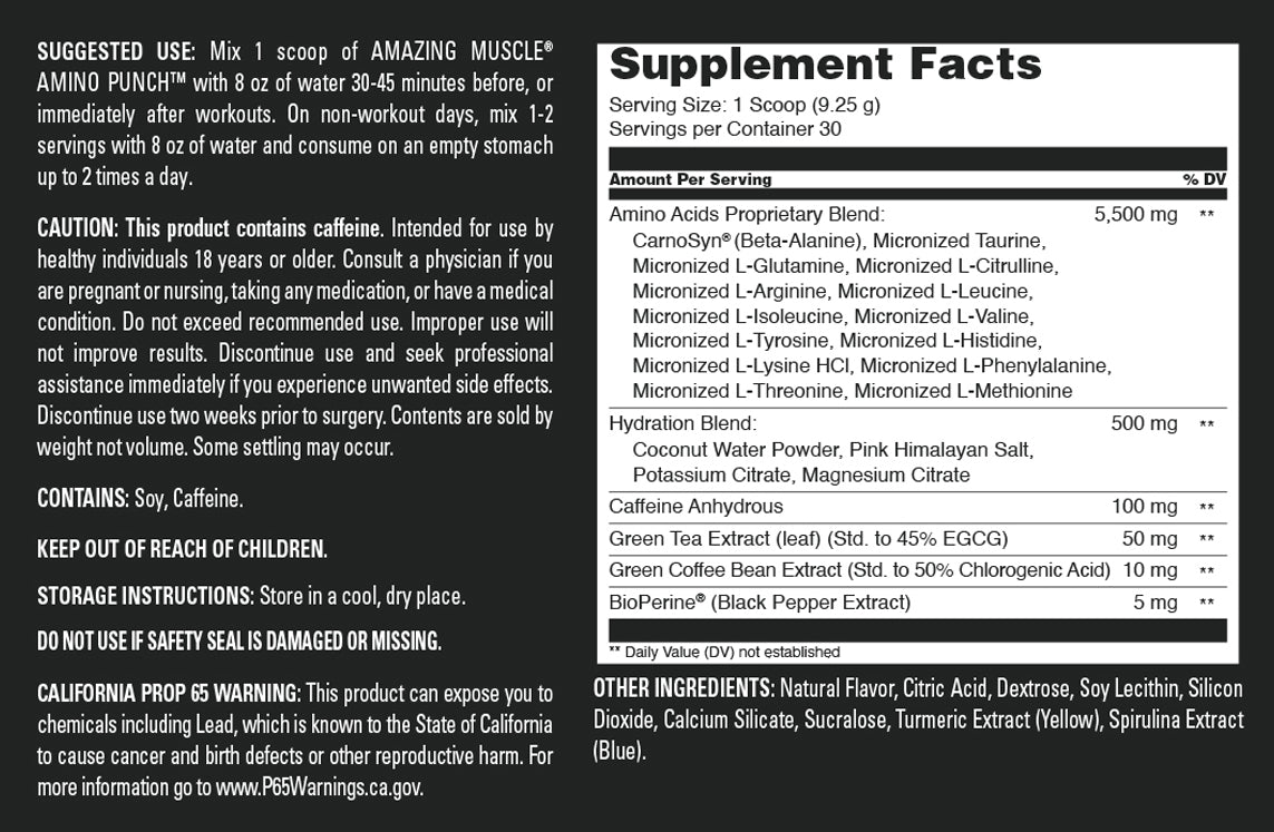 Amazing Muscle Amino Punch | Lemon Lime | 30 Servings | 9.8 Oz | 9.25 Grams per Serving