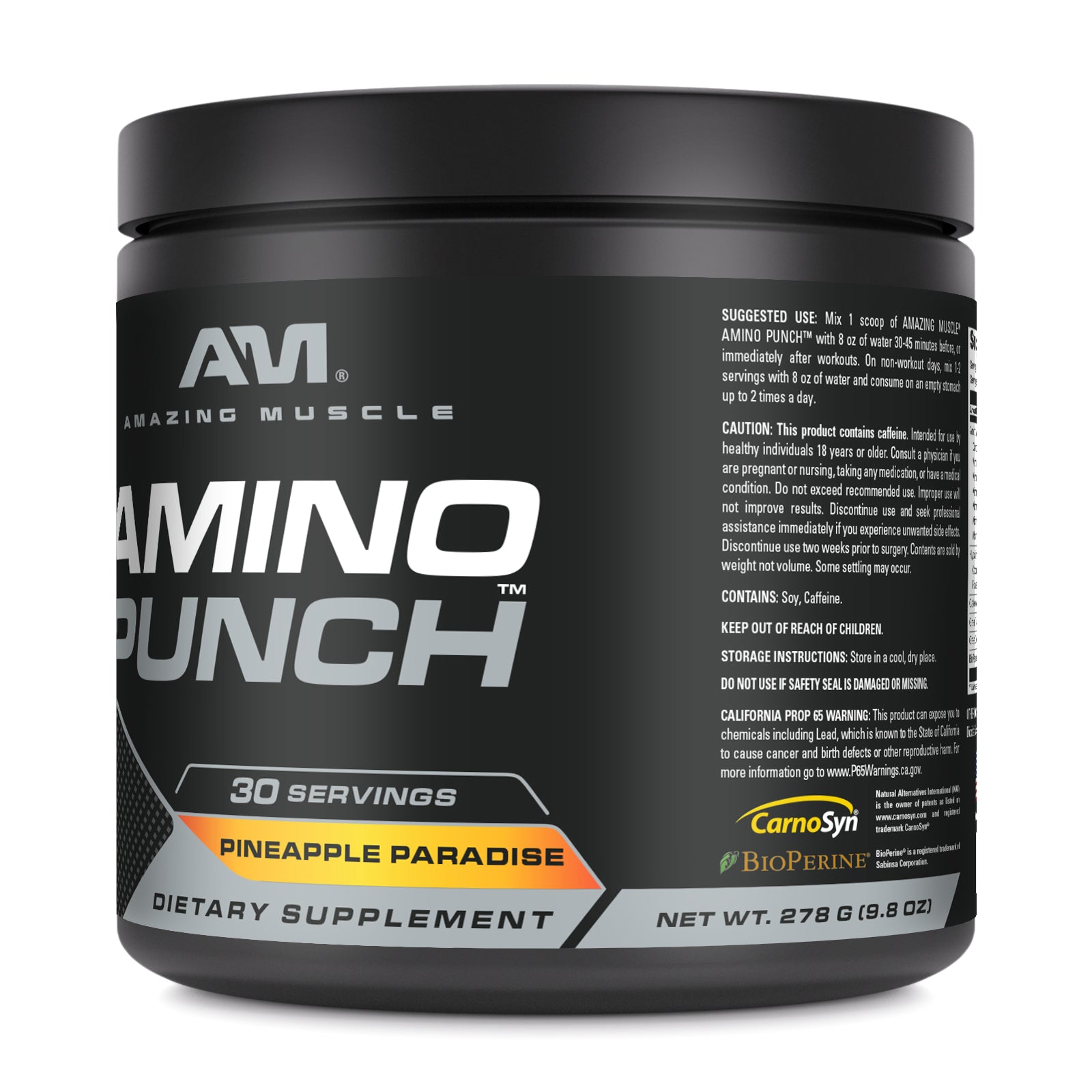 Amazing Muscle Amino Punch | Pineapple Paradise Flavor | 30 Servings | 9.8 Oz | 9.25 Grams per Serving
