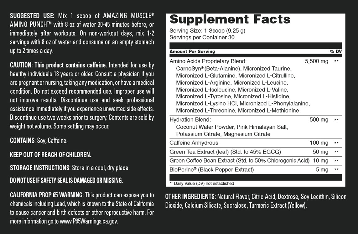 Amazing Muscle Amino Punch | Pineapple Paradise Flavor | 30 Servings | 9.8 Oz | 9.25 Grams per Serving