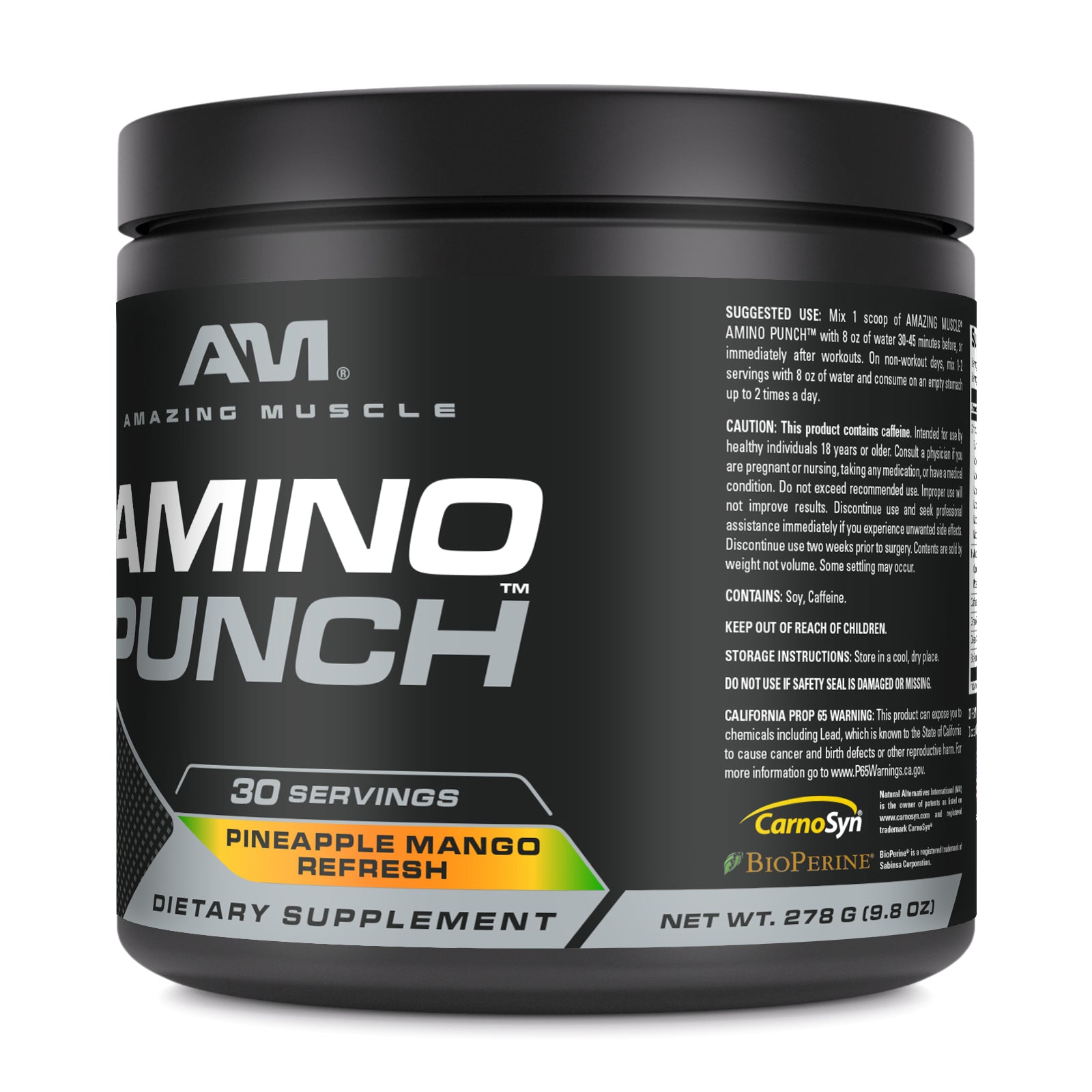 Amazing Muscle Amino Punch | Pineapple Mango Refresh Flavor | 9.8 Oz | 30 Servings | 9.25 Grams per Serving