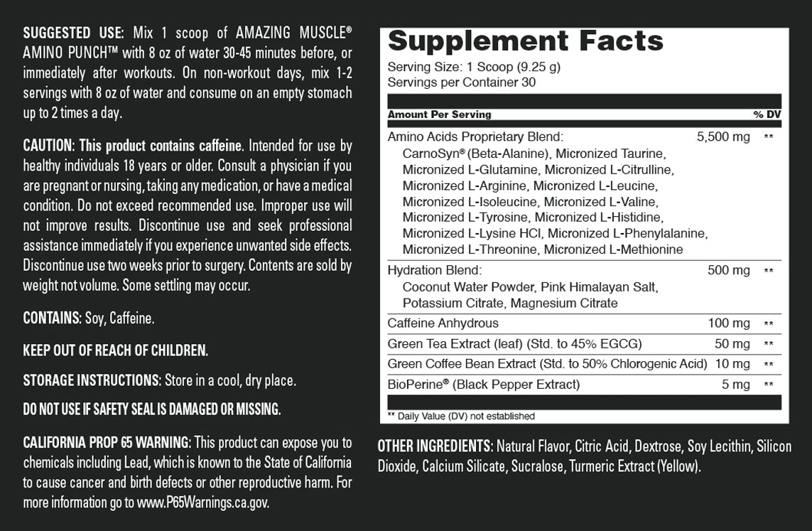 Amazing Muscle Amino Punch | Pineapple Mango Refresh Flavor | 9.8 Oz | 30 Servings | 9.25 Grams per Serving