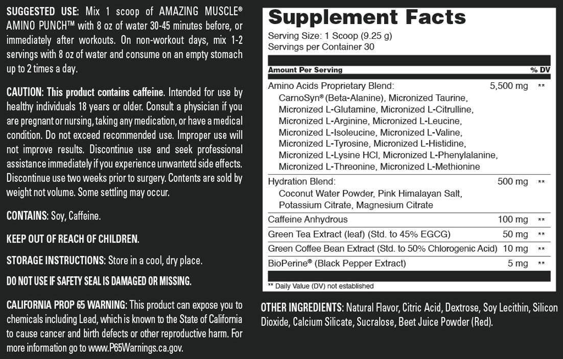 Amazing Muscle Amino Punch | Watermelon | 30 Servings | 9.8 Oz | 9.25 Grams per Servings