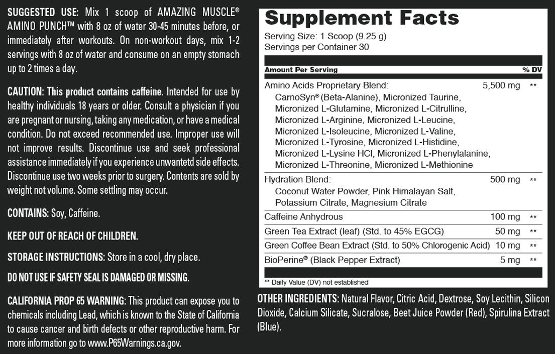 Amazing Muscle Amino Punch | Wild Berry | 9.8 Oz | 30 Servings | 9.25 Grams per Serving