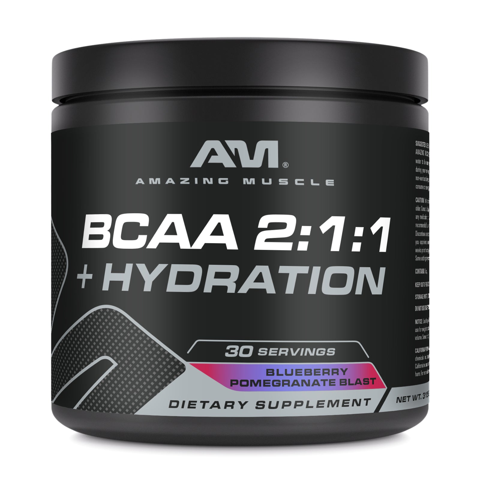 Amazing Muscle BCAA 2:1:1 + Hydration | Blueberry Pomegranate Flavor | 30 Servings | 315 Grams (11.11 Oz) | Pre & Post-Workout Supplement