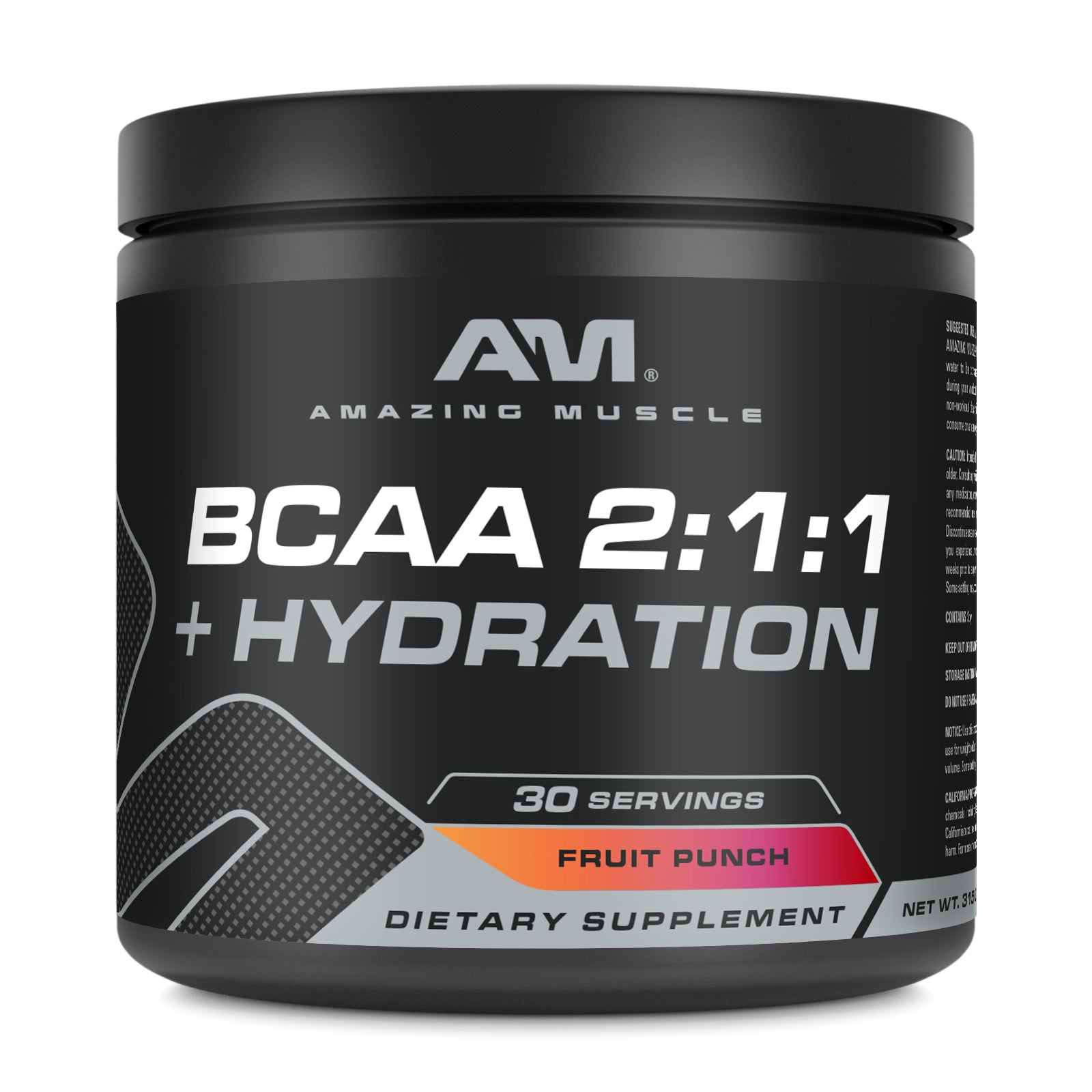 Amazing Muscle BCAA 2:1:1 + Hydration | Fruit Punch Flavor| 30 Servings | 315 Grams (11.11 Oz) | Pre & Post-Workout Supplement