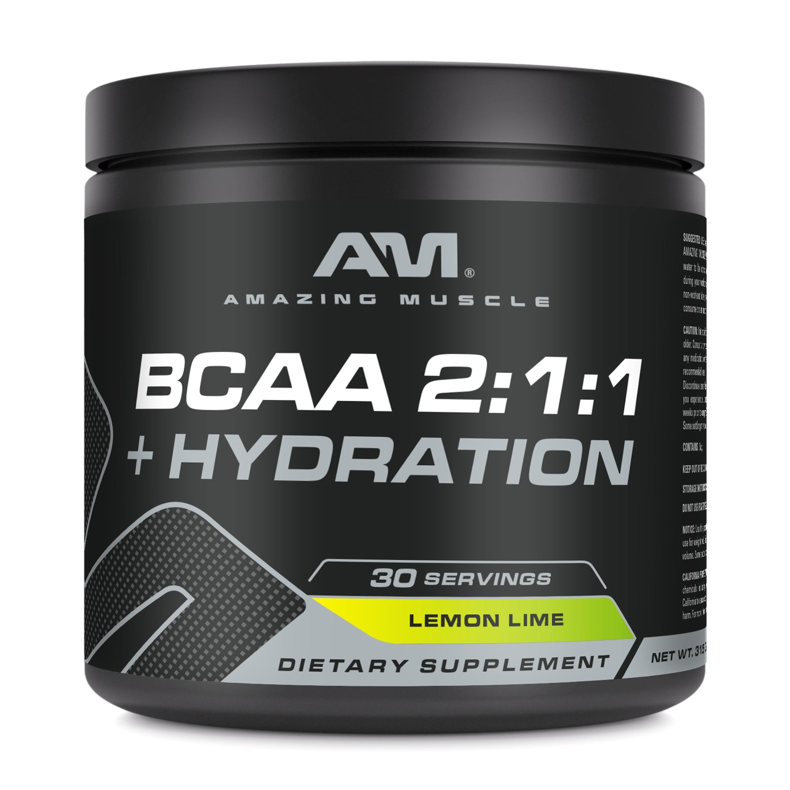 Amazing Muscle BCAA 2:1:1 + Hydration | Lemon Lime Flavor | 30 Servings | 315 Grams (11.11 Oz) | Pre & Post-Workout Supplement